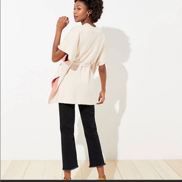 NWT Loft pink and tan reversible belted poncho Size M/L - Picture 2 of 6